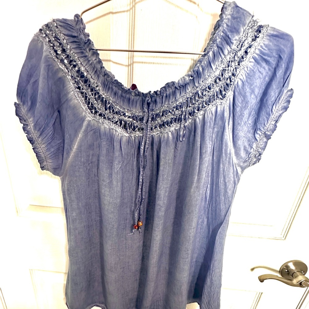 Blue Smocked Women's Top